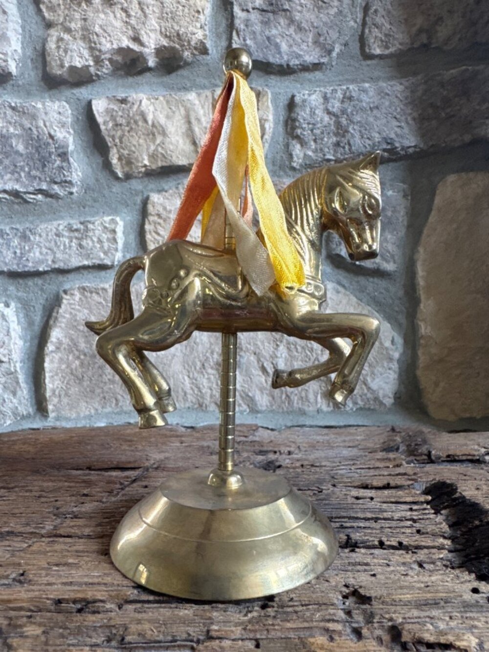 Solid Brass Carousel Horse India 1970's 8x6.5"